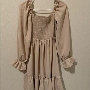 Flounce Sleeve beige dress